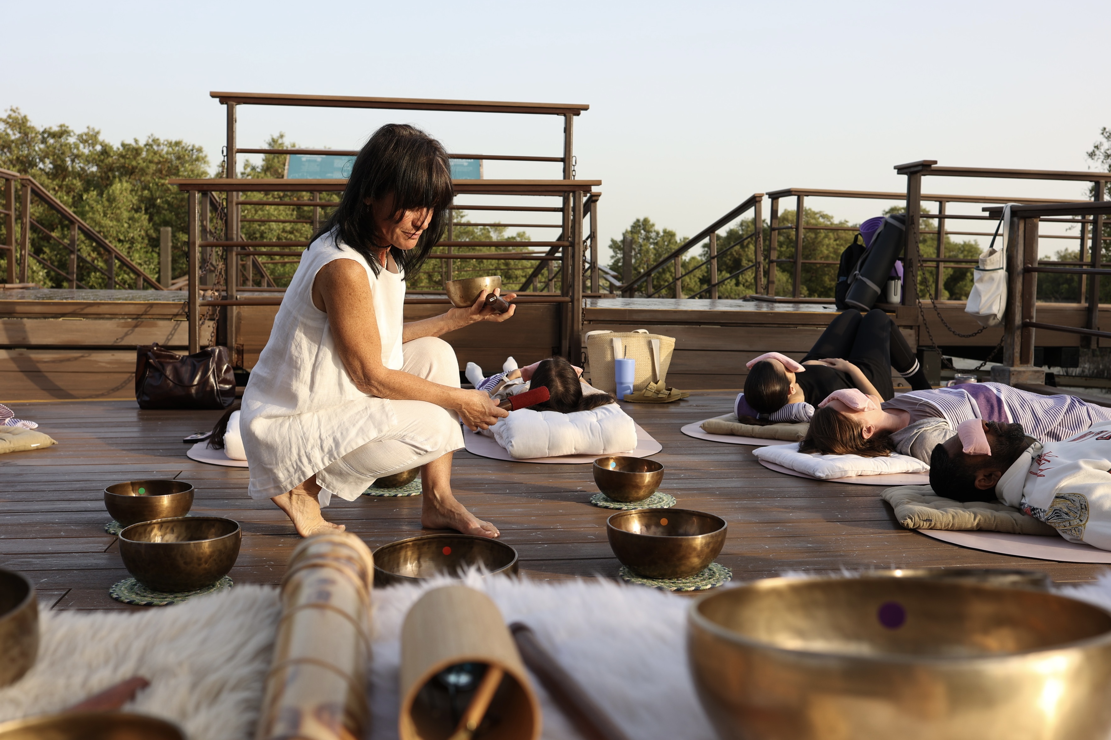 Sophie with her sound healing instruments and training materials